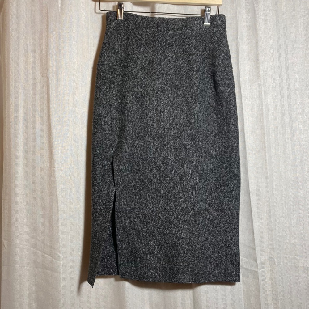 Zara Knit Gray Marl High Waisted Midi Pencil Skirt with Front Slit Womens Small